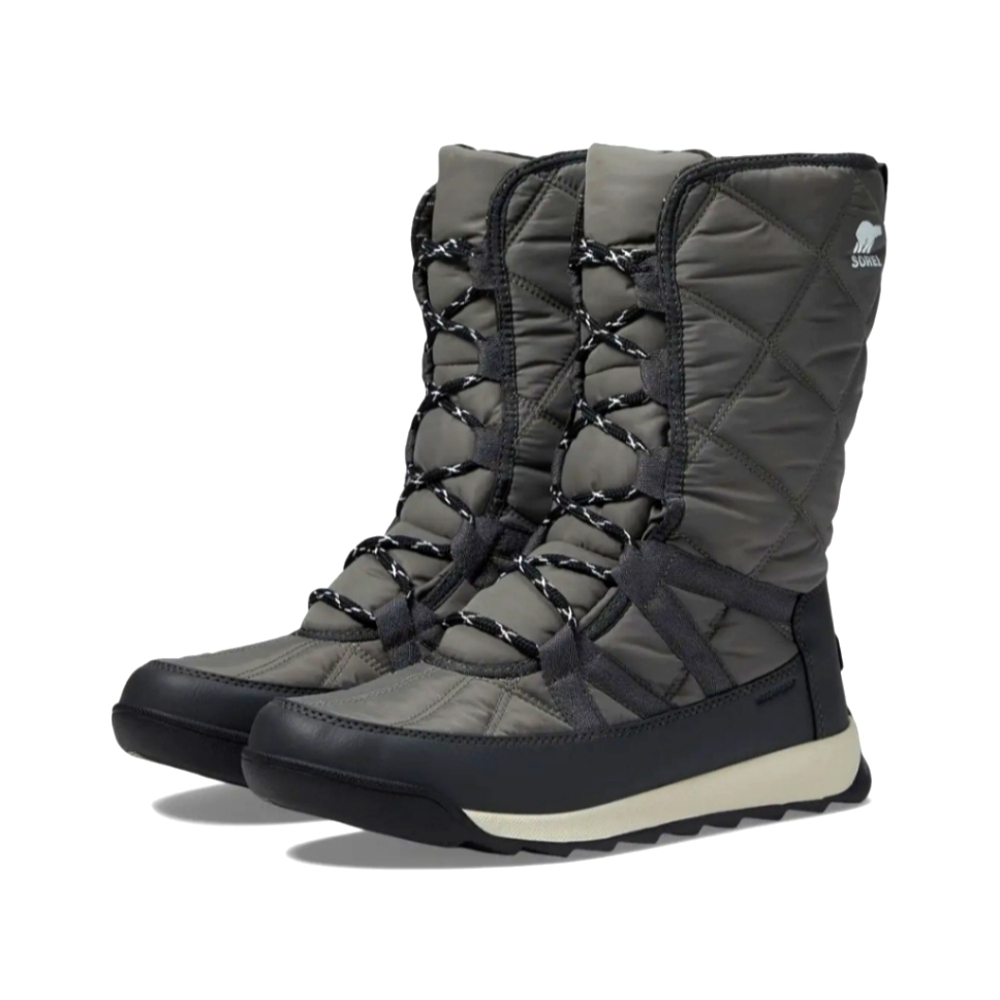 Sorel Quilted Lace-Up Boots in Olive Green and Black